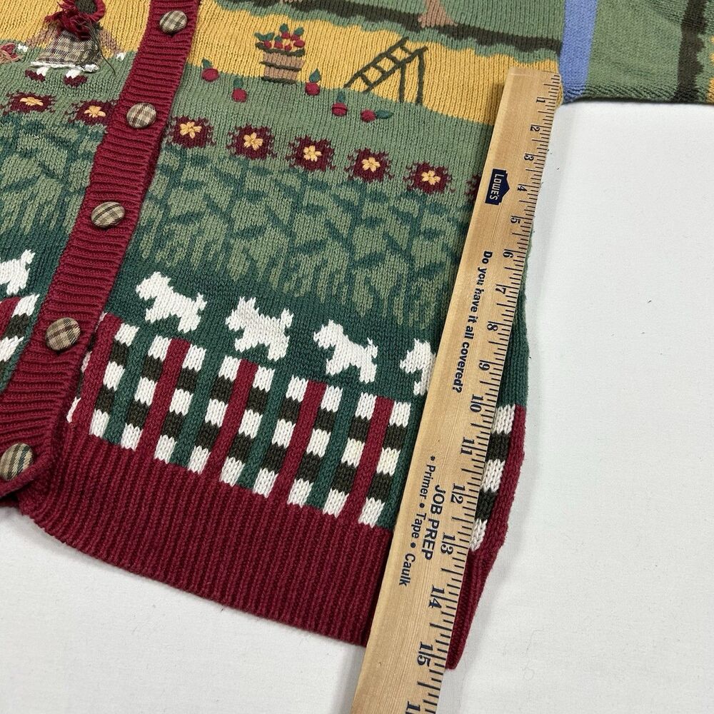 Vintage Lucia Apple Orchard Farm Cardigan Sweater XL Novelty Country Dog Festive - Picture 11 of 14
